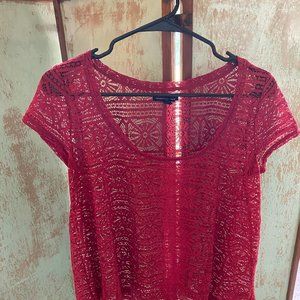 American Eagle Lace Red Short Sleeve Shirt size XS